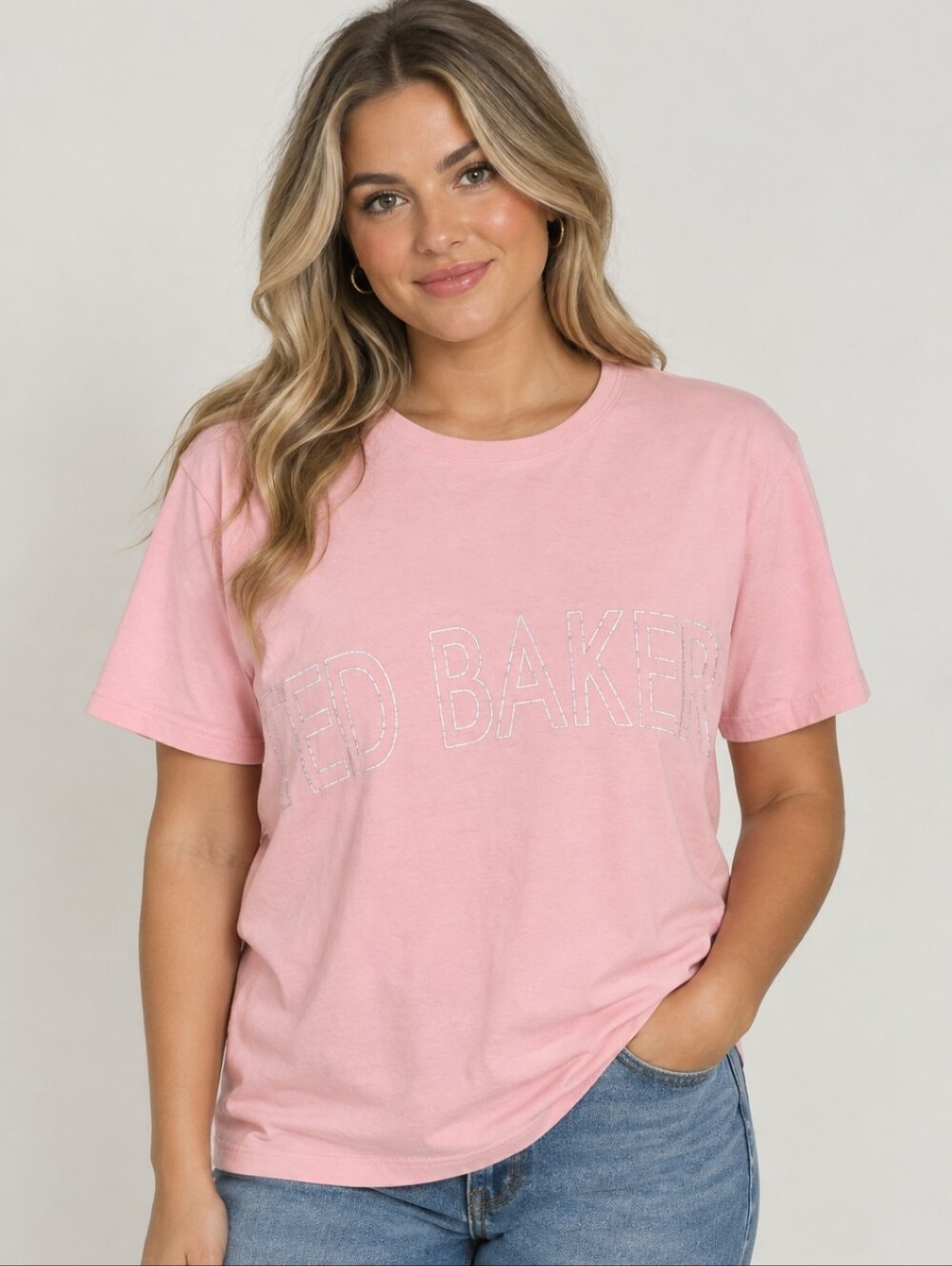 Ted Baker Malom Dusky Pink Short Sleeve Branded Foil Tee Top